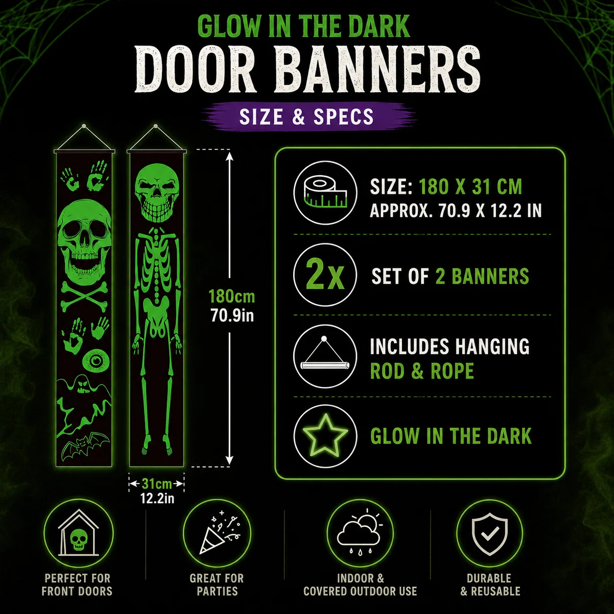 2PCS Glow in the Dark Hallowee - Halloween Skeleton Decoration ulasan dan harga