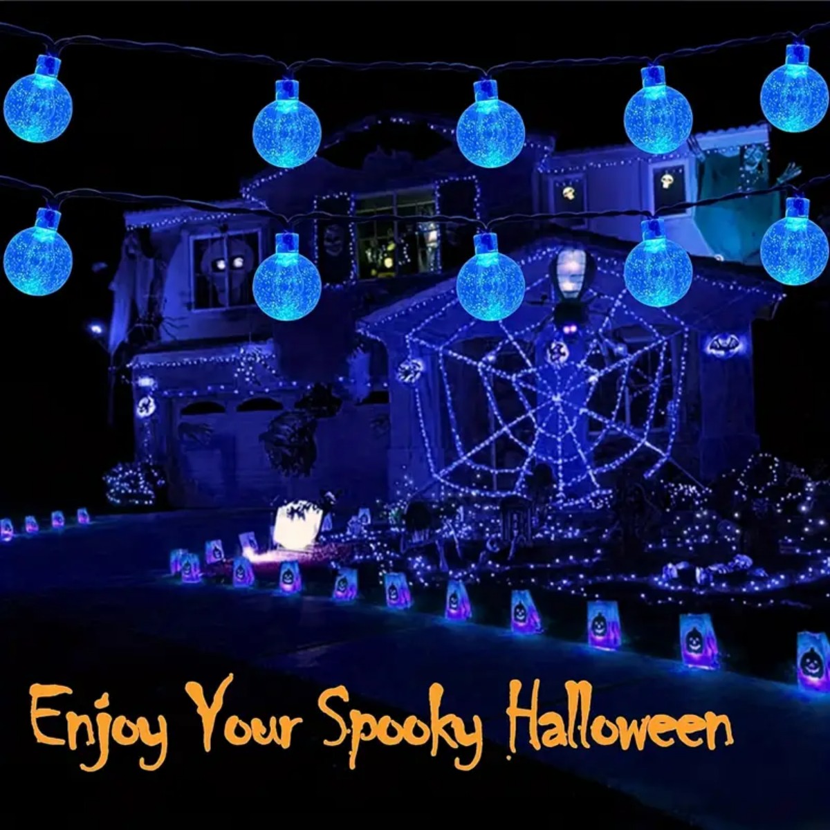 1pc 12m 100 LED Halloween Purp - Halloween Led String Lights Orange ulasan dan harga