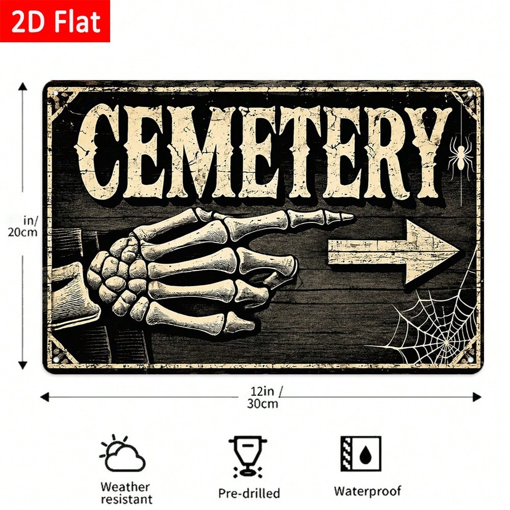 1pc 2D Flat Tin Sign - Vintage - Halloween Skeleton Decoration ulasan dan harga